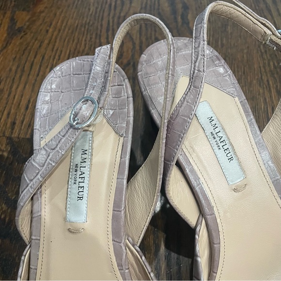 MM LAFLEUR Irene Rosy Taupe Croc Embossed Leather Slingback Block Heels - Picture 9 of 13